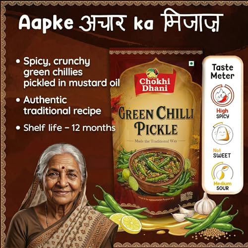 Image of Chokhi Dhani Green Chilli Pickle 200g | Hari Mirch Achar | Spicy & Tangy Indian Pickle | No Artificial Colours | Homemade Style
