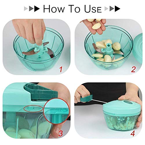 Image of Plastic Vegetable & Fruit Chopper with Pull Cord Technology and 3 Stainless Steel Blades | Eco Friendly Design for Healthy Salads