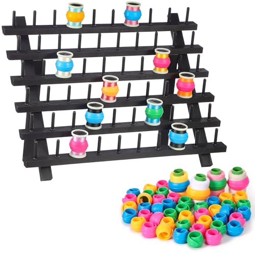 Yookeer 60 Spools Wooden Thread Rack and 48 Pcs Thread