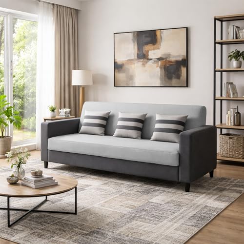 Image of Casaliving Amara 3 Seater Sofa Set for Living Room (Black Grey Colour Fabric) Premium Fabric Sofa