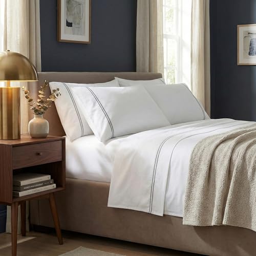 Image of Bedsheet Set | GOTS Certified 100% Organic Cotton Percale | 200 TC | Breathable & Skin-Friendly (Single, Greystone On White)