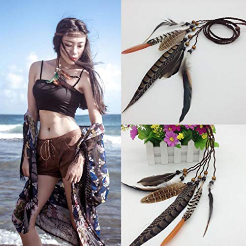 Barogirl Indiana Princess Headband Feather Headpiece Hippie Accessories for Women and Girls (Brown)
