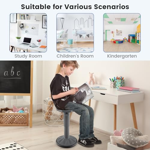 Image of GLACER Wobble Stool, Height Adjustable 16.5-24 inch Flexible Seating (Grey) | Wobble Chair with 360 Rocking, Non-Slip Base, Convenient Handle, No Assembly, Active Seating for Classroom, Home, Office