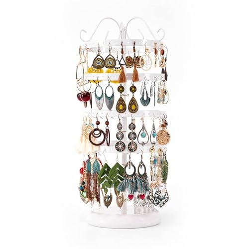 SMFANLIN 5 Ebenen, 360 Grad drehbarer Ohrringhalter, Organizer, Metall-Ohrring-Display und Aufbewahrungsregal, 220 Löcher, Schmuckständer für Ohrringe, Ringe, Halsketten, 35.6x16.3 cm (weiß) Cover
