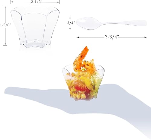 Miniatura 4 de Kingrol 100 mini tazas de postre con cucharas, 2.3 onzas. Tazones transparentes desechables para mousse, pudines, aperitivos, salsas