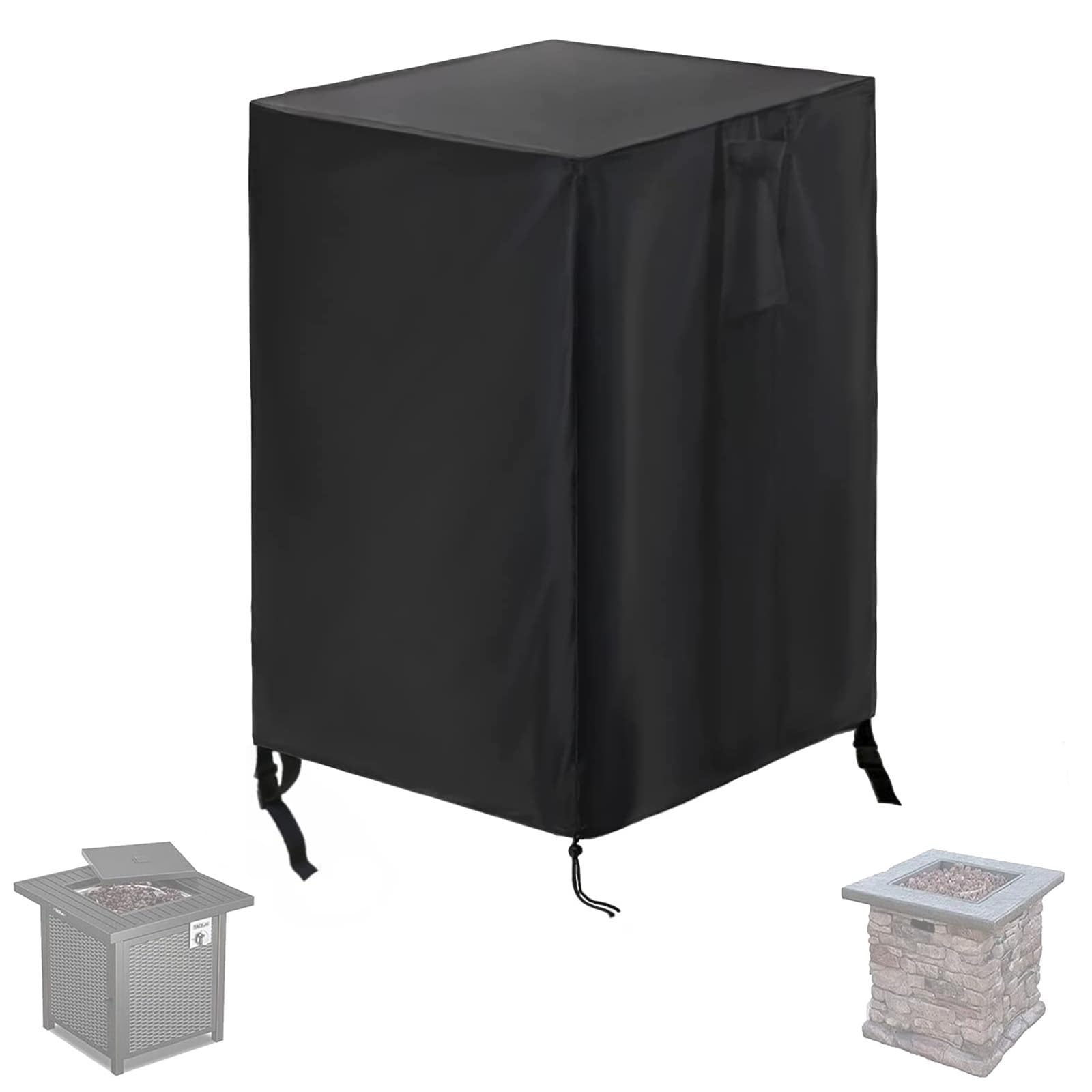 Fenghome Fire Pit Cover, Waterproof Square Fire Pit Cover with Adjustable Hem for Garden Furniture Fire Pit Table Heavy Duty Windproof Outdoor Fireplace Cover-76x76x63cm (Black) — view 10