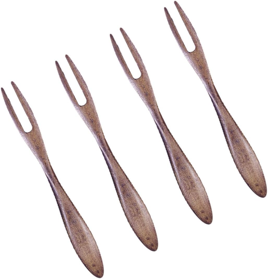 4pcs Reusable Fruit Fork Wooden Dessert Picks for Bar Home Use