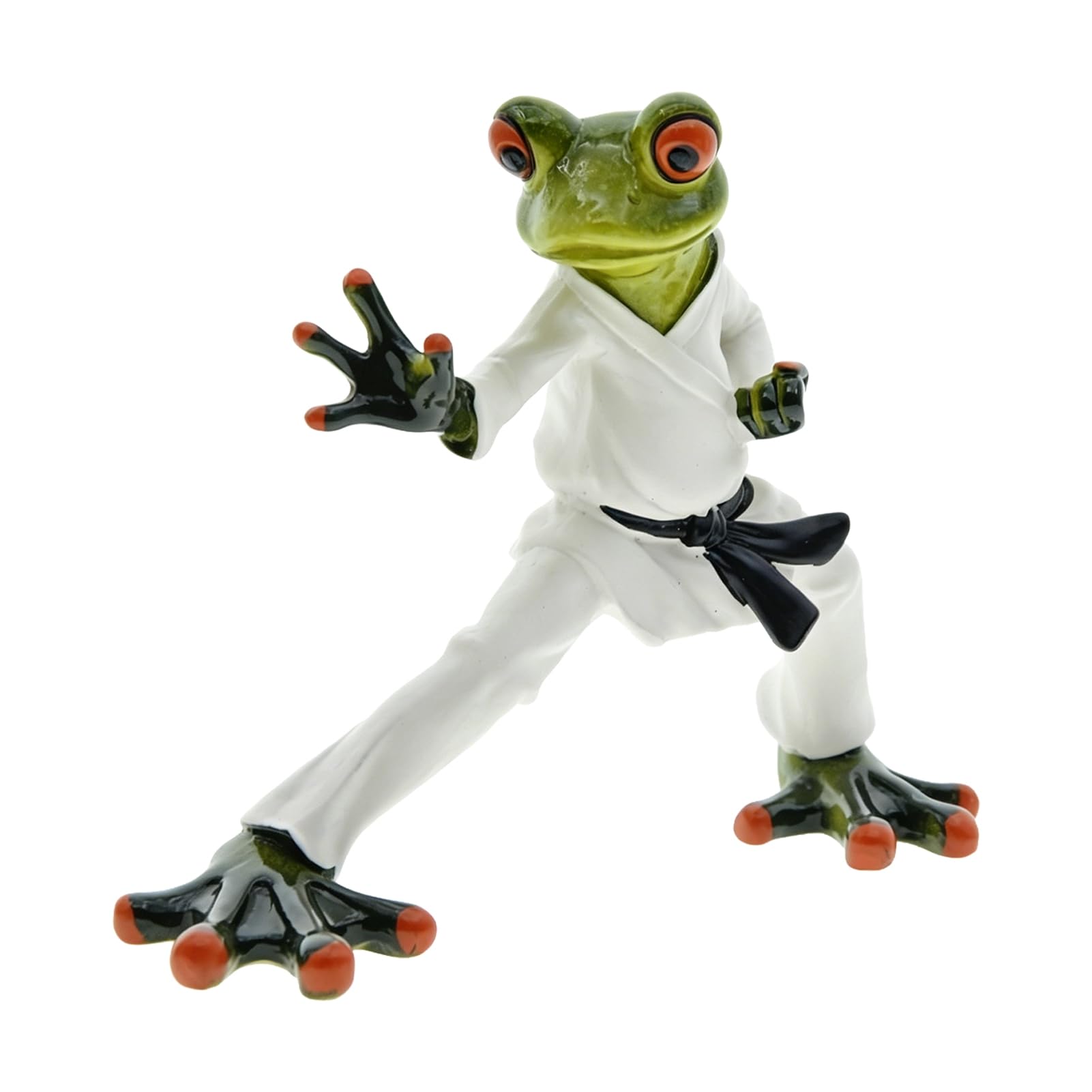 Glifora Taekwondo Frog Figurine - Black Belt Green Frog Statue, Resin Martial Arts Animal Sculpture for Home, Room Decor and Housewarming Gifts