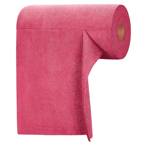 Tear-A-Rag Roll -50 Pack, 12 x 12" Microfiber Cleaning Cloth, Reusable Towels for home, auto and shop (Magenta)