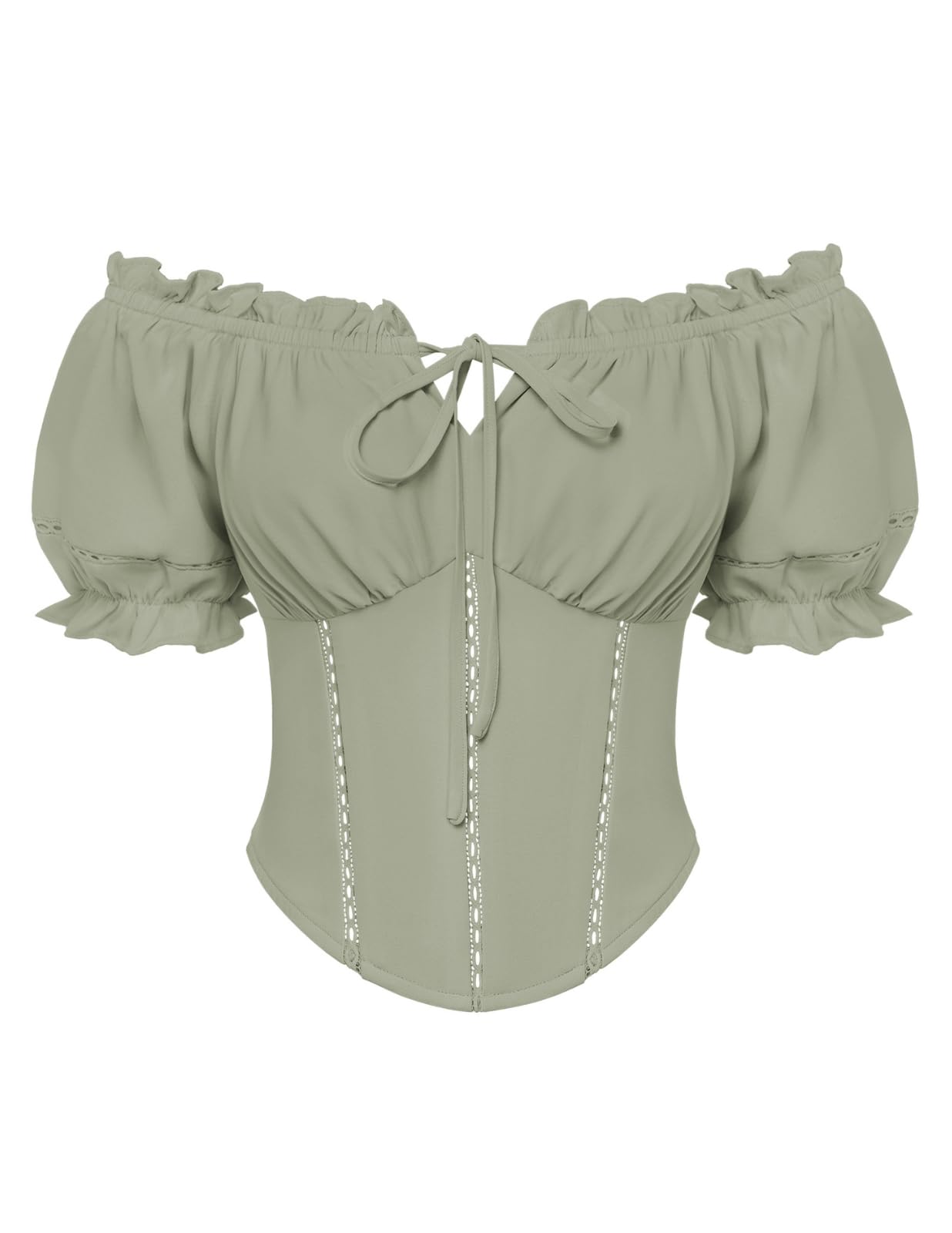SCARLET DARKNESS Damen Renaissance Bluse Kurz Puffärmel Korsett Oberteil mit Schleifen Verziert Mittelalter Blusen