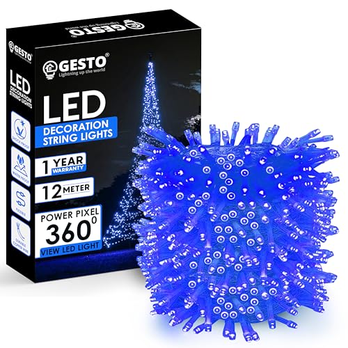 Image of Gesto Blue Led Serial String Lights - Waterproof Copper Wire Led Fairy Lights for Home Decoration,Christmas, Deepawali & Diwali Decoration Lights for Balcony Outdoor (12 Meter | Pack of 1)