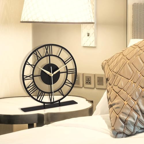 Image of Battery Operated Cloc Modern Metal Desk Clock Reloj de Escritorio para Oficina Pequena y Tranquila Junto a La Cama Desk Metal Clock (RE Style-25, Size-20 CM)