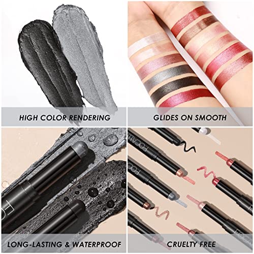 Focallure 2 Pcs Shimmer Cream Eyeshadow Stick,Brightener Eyeshadow Pencil Crayon,Highlighter Eye Shadow Stick Sets With Crease-Proof Formula,Long Lasting Waterproof Eye Shadow Make Up (Smoky-Night) #TOP6