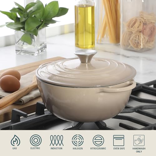 Image of Gibson Home Addlestone 2.65 Qt Enameled Cast Iron Dutch Oven Pot with Lid - Round, Oven Safe to 500F, Ideal for Bread Baking & Stews - Gradient Taupe
