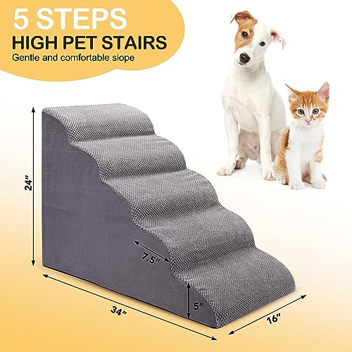 CiWiVOKi Escadas Para Cães Para Cama, Degraus Para Cães De 5 Passos Para Sofá E Cama Alta, Escadas A