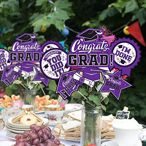Image of 30PCS Graduation Party Decorations Congrats Grad Table Centerpiece,Table Decorations,Congratulate Graduation Centerpiece Sticks Table Toppers for Graduation Party Supplies(Purple)