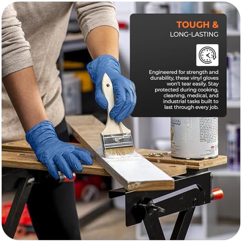 100 Stück Einweghandschuhe M, Blau Vinylhandschuhe, Puderfrei und Latexfrei Einmalhandschuhe, Vinyl Handschuhe Einweg für Den Umgang Mit Lebensmitteln, Die Reinigung und Den