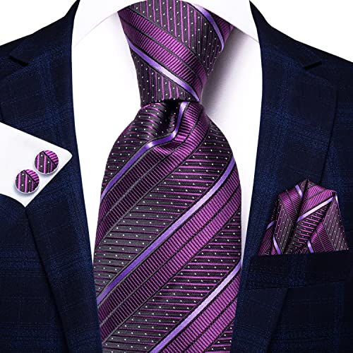 Image of Dubulle Silk Ties Set for Men Formal Paisley Striped Necktie Pocket Square Cufflinks 3PCS Sets Wedding Business Party