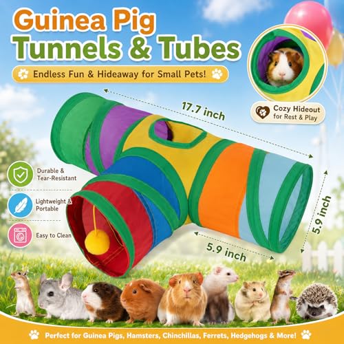 Rypet Guinea Pig Tunnel 3 Way Collapsible Small Pet Tunnels and Tubes with Interactive Ball for Baby Rabbit Ferret Hamster Chinchilla Hedgehog Hiding and Resting - Image 2