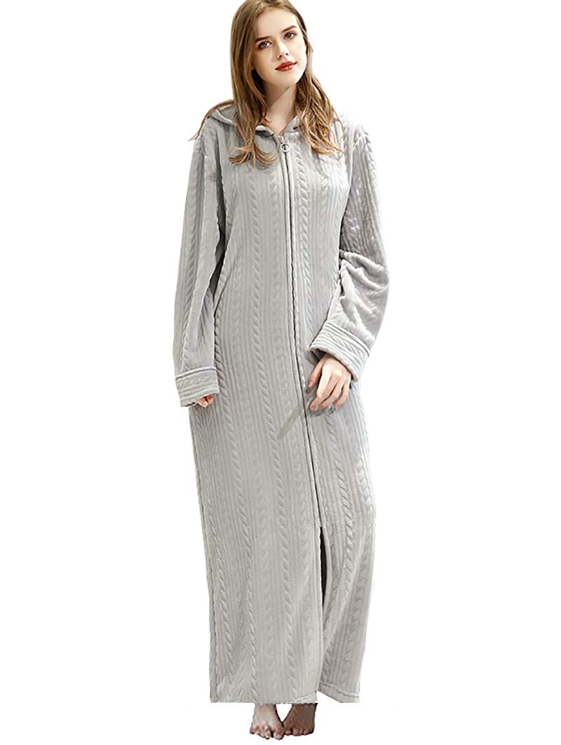 Daoba Women Dressing Gown, Flannel Soft Robe Cosy Bathrobes Fluffy Warm Hooded Housecoat for Cold Winter