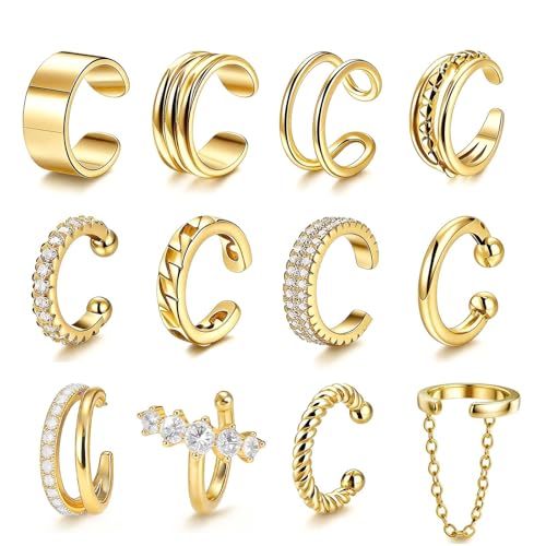 Image of Ear Cuffs Non Piercing 14K Gold Plated Ear Cuff Earrings for Women Trendy Clip on Cartilage Earring Stacks Non Pierced Adjustable Fake Earrings Set Jewelry Christmas Gift 2026 Stocking Stuffers