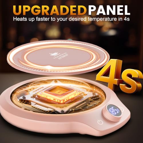 Image of Fast Heating Mug Warmer - 4 Temp Settings & 1-12H Timer, Coffee Cup Warmer Plate for Desk Auto Shut Off, Ideal Beverage Warmer Gift for Coffee, Tea, Milk (Pink)