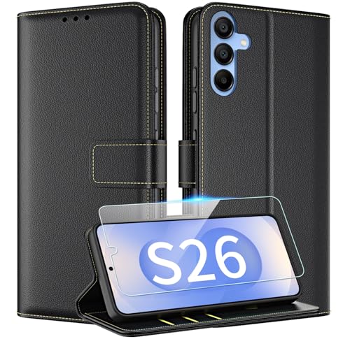 TQIAHF Coque pour Samsung Galaxy S26 Etui avec Verre Trempé Porte Carte à Rabat Clapet Portefeuille en Cuir Pochette Antichoc Flip Case Étui Cover Housse...