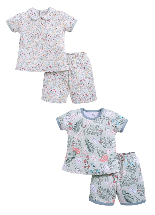 Image of BABY GO Baby Boys & Baby Girls Clothing Set | Summer Co-Ord Set for Baby | Printed 100% Cotton Half Sleeve T-Shirt & Shorts Combo | Soft Cotton Casual Wear Outfit for Infants & Toddlers Pack of 2