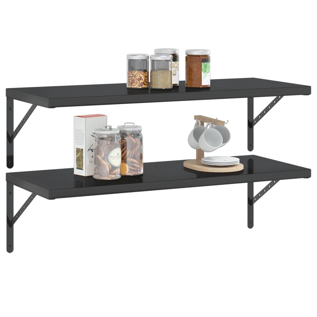 Homgoday Estantes de pared 2 unidades, estantes flotantes, estantes flotantes, estantes de pared, para dormitorio, cocina, oficina, salón, 100 x 40 x 3 cm, color negro y acero inoxidable