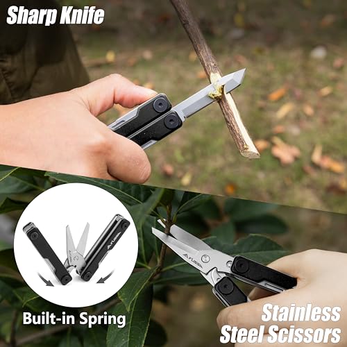 FLISSA 11-in-1 Multitool Scissors with Knife, Foldable Mini Multitool, Stainless Steel Scissors with Aluminum Handles, Spring - EDC for Camping, Hiking, Fishing, Emergency, Black - Image 4
