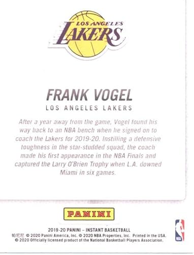 Miniatura 2 de 2020-21 Panini Los Angeles Lakers Champions #20 Frank Vogel Head Coach NBA Basketball NM-MT (Panini NBA Finals Instant) (w/Trophy)