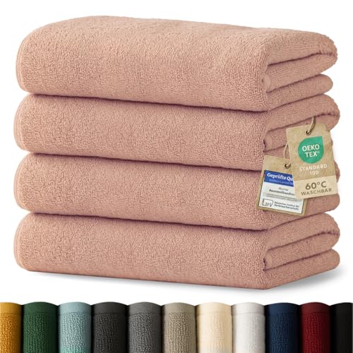 Blumtal Premium Frottier Handtücher Set 4 teilig 100% Baumwolle - Oeko-TEX zertifizierte Badetücher 70x140 cm (4X) - saugstarke Handtücher waschbar 60 °C - Duschhandtuch 70x140 Dusty Pink