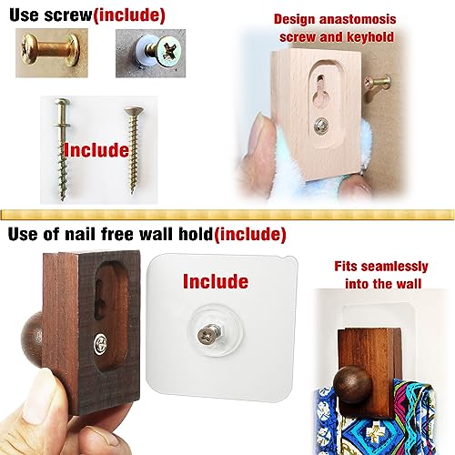 laffeya Tapestry Wall Hanger, Quilt Rack Blanket Clamps - Set of 4 Walnut Non Nailing Rug Hangers for Wall Hanging and Display - Image 4