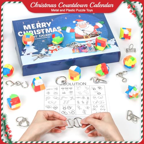 Calendrier de l'avent Enfant 2024, 24pcs Calendrier de l'avent Casse Tete, Compte à Rebours de Noël Casse-tête Puzzles en Métal Plastique, Petits Jouet Éducatif Calendrier Avent pour Enfants Adultes – Image 4
