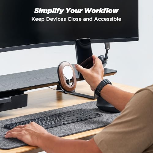 Image of ULTRARM Moodular Phone Stand Add-On for MagSafe & Rails, Do Not Use Alone | Accessory Only, Charger Not Included, Ergonomic Viewing Angle, Flexible Positioning, Wood & Steel Design, Black, MSA-MS