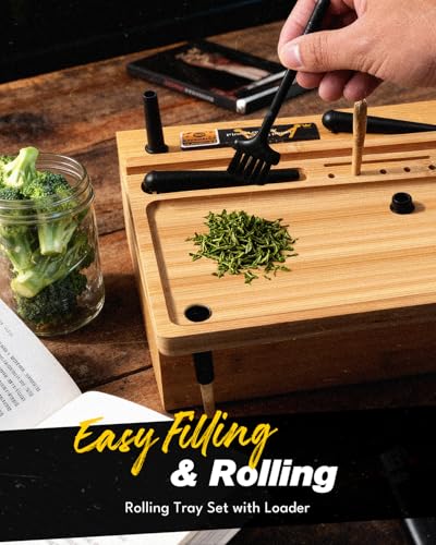 SafeDelux Large Wooden Rolling Tray Set with Airtight Tube & Cleaning Brush, Smooth-Finish Wood Tray for Easy Use, Travel-Friendly Storage Organizer, Great Holiday Gift - Image 3