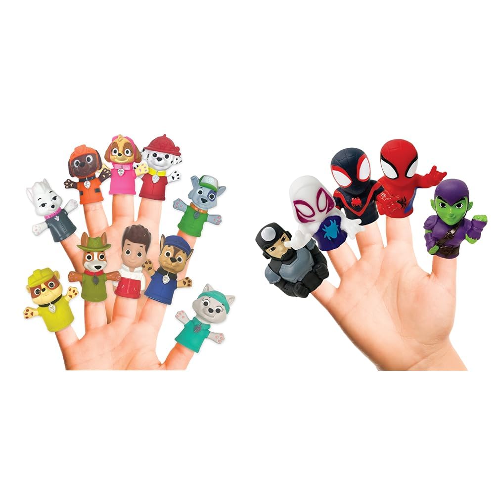 PAW Patrol 10 Piece & Spidey 5 Piece Finger Puppet Sets - Bath, Pool, Beach, Party Favors