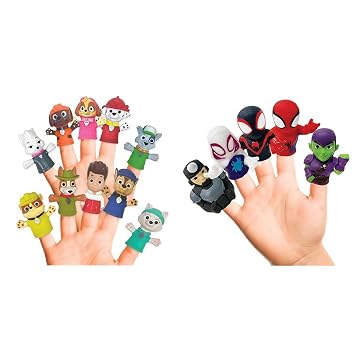 PAW Patrol 10 Piece & Spidey 5 Piece Finger Puppet Sets - حمام، حمام سباحة، شاطئ، حزب تفضل