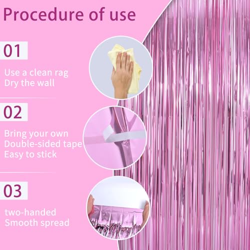 Image of Pink Party Decorations Backdrop Curtains 2Pack - 3.3x8.2FT Pink Backdrop Photo Booth Props Fringe Curtains - Hot Pink Birthday Decorations Streamers Barbie Party Decorations Princess Backdrop