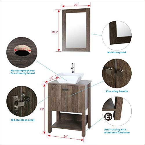 48\" Bathroom Vanity Cabinet Brown MDF Wood Vessel Sink Modern Design w/Mirror Faucet Drain - Thumbnail 5
