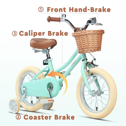 Image of Petimini Vintage Kids Bike for Girls, 12-20 Inch Classic Bicycle with Wicker Basket & Bell, High Tensile Steel Frame, Training Wheels (12-18 inch), 85% Pre-Assembled, Retro Bike for Outdoor Riding