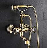 Bathroom Shower Set Wall Mounted Antique Blue and White Porcelain Bathtub Faucet Gold Solid Copper Faucet