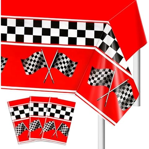 PHOGARY Checkered Race Car Tablecloth Set Cover