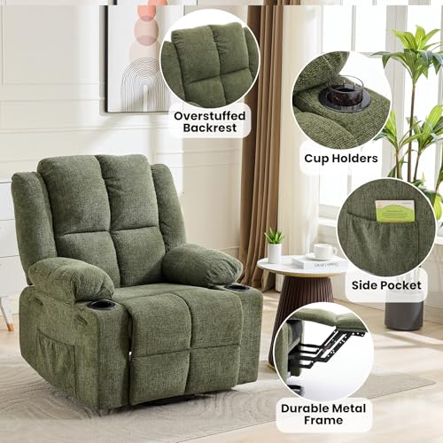 Image of Oversized Power Lift Recliner Chair for Elderly, 135 Lay Flat Electric Recliner with Massage & Heat, Stand Assist Lift Chair with 2 Cup Holders for Living Room,Green