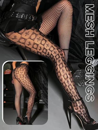 Image of Buitifo Women Sexy Tights Fishnet Patterned Stockings Sheer Socks | Y2K Ragged Pantyhose Hosiery Ripped Leggings One Size