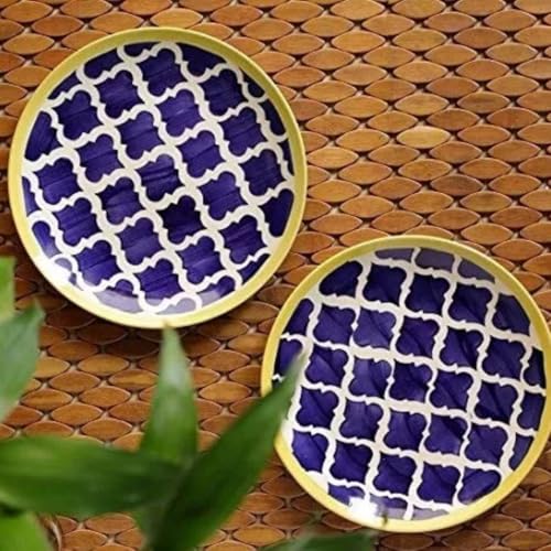 Image of Extra Strong Quarter Serving Ceramic 8.07 Inch Plates, Moroccan Decorative Dinnerware for Snacks, Dessert, Noodles, Small Meals, Salad & Gifting (Navy Blue, Set of 2)