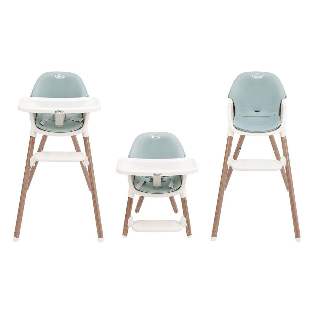Graco Presti 3-in-1 Highchair (6 Months to Approx. 27.3kg/6 Years), Lightweight at 4.75kg, Compact fold, Easily Portable, 3 Different Modes for Longevity, Duck Egg Fashion