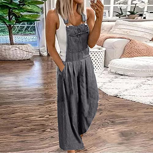 Pantalones vaqueros de mujer tipo peto holgado con bolsillos laterales 2
