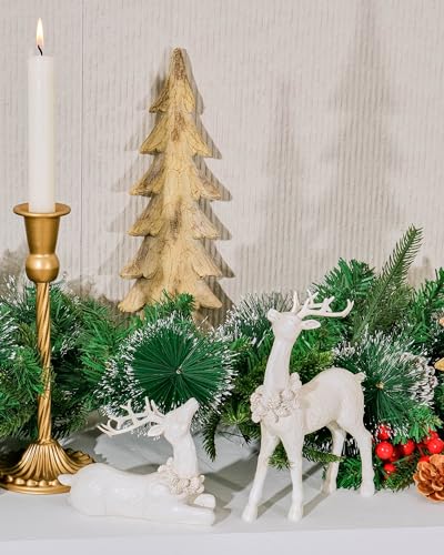 DN DECONATION Weihnachtsdeko Hirsch Figuren, Weiße Weihnachtsrentier Statue – Ansicht 4