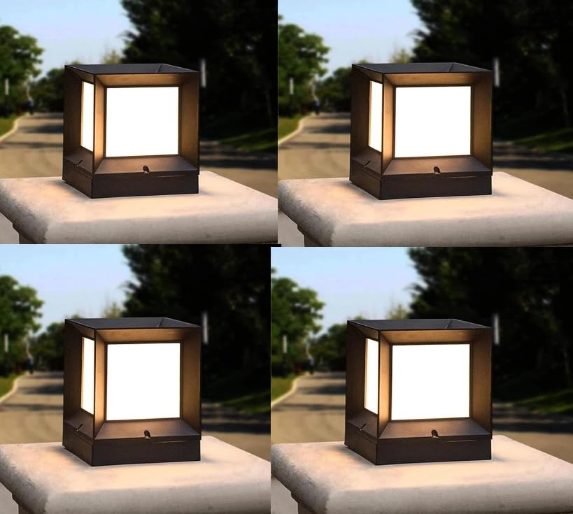 BECRAFT Set of-4 Cube Pole Black Colour Gate Light Decorative for Indoor, Outdoo Entryway, Lobbyr etc [Bulb Included]